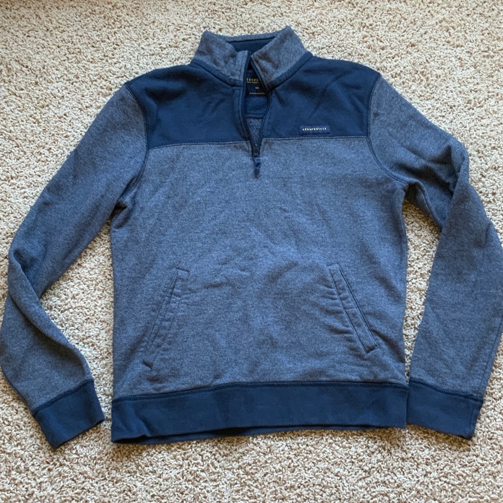 Aeropostale Mens Navy Blue 1/4 Zip Sweatshirt, Size Medium